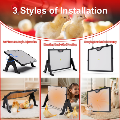 Dual-Sided Heating Brooder Plate for Chicks & Ducklings, Adjustable Height & Angle with Thermostatic Control for Chicken Coop