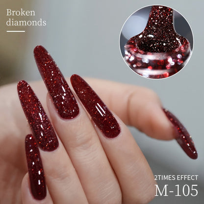 Gel Nail Polish 5-Color Broken-Stone Glitter Set in 0.51oz Bottles with Sparkling Finish and UV/LED Soak-Off Cure