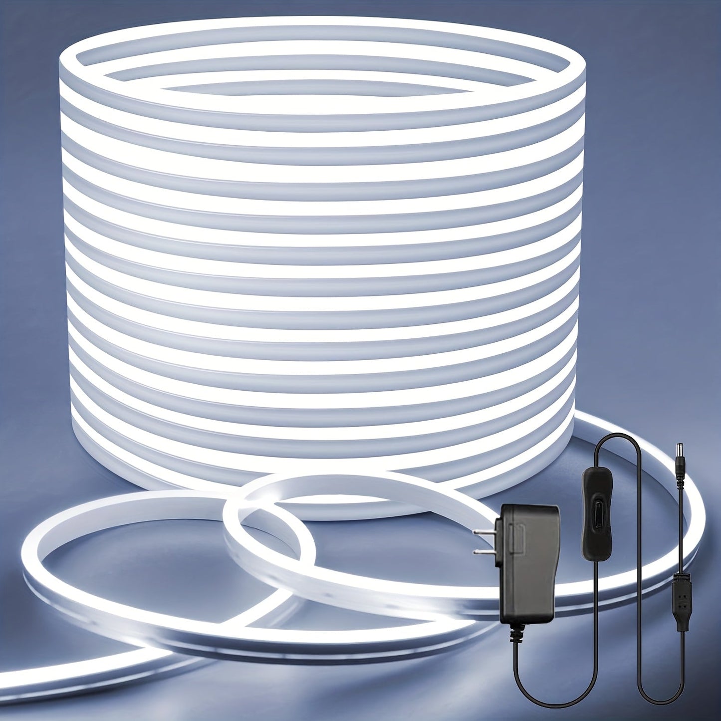 LED Neon Light Strip 32.8ft 10m 1200 LEDs Super Bright, 24V Flexible Neon Strip with Power Adapter & Mounting Clips