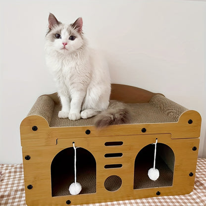 Cat Tree Condo House with Scratching Board – Multi-Level Cat House for Indoor Cats with Dual Scratching Posts