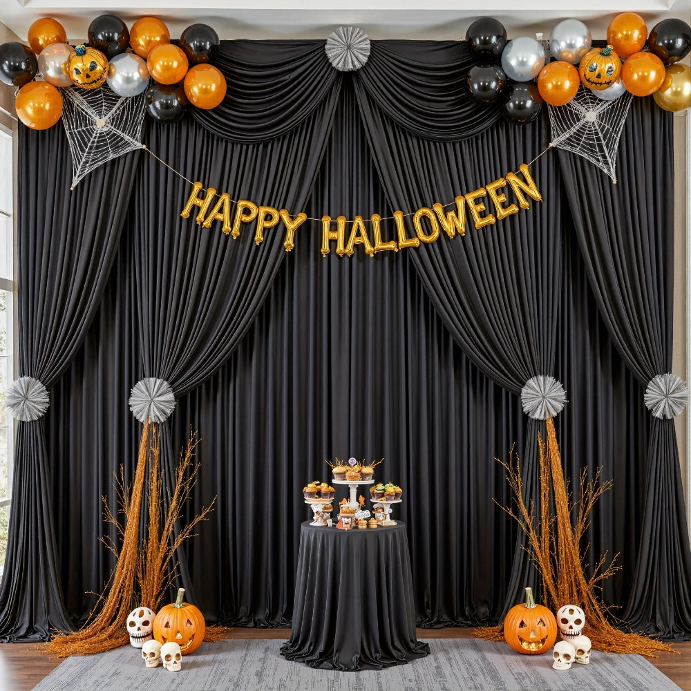 White Black Duo Backdrop Curtains 2 Pack 5x10Ft Wrinkle-Resistant Photo Background Fabric for Wedding, Birthday, Christmas
