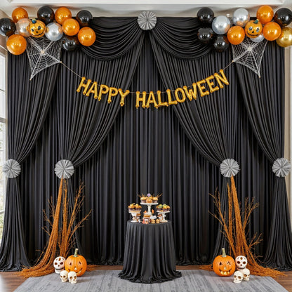White Black Duo Backdrop Curtains 2 Pack 5x10Ft Wrinkle-Resistant Photo Background Fabric for Wedding, Birthday, Christmas