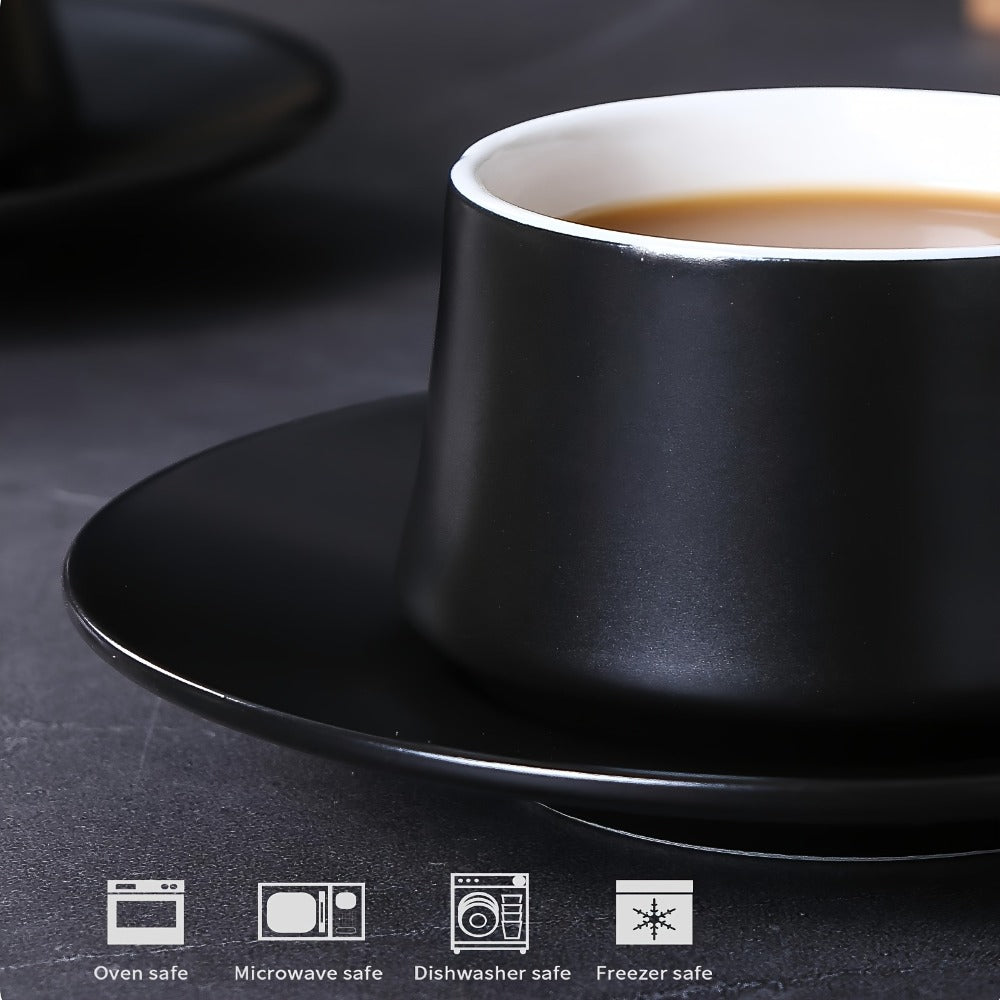Espresso Cups Set of 6 with Saucers, Spoons & Metal Stands - 4oz Ceramic Cappuccino Coffee Cup Set