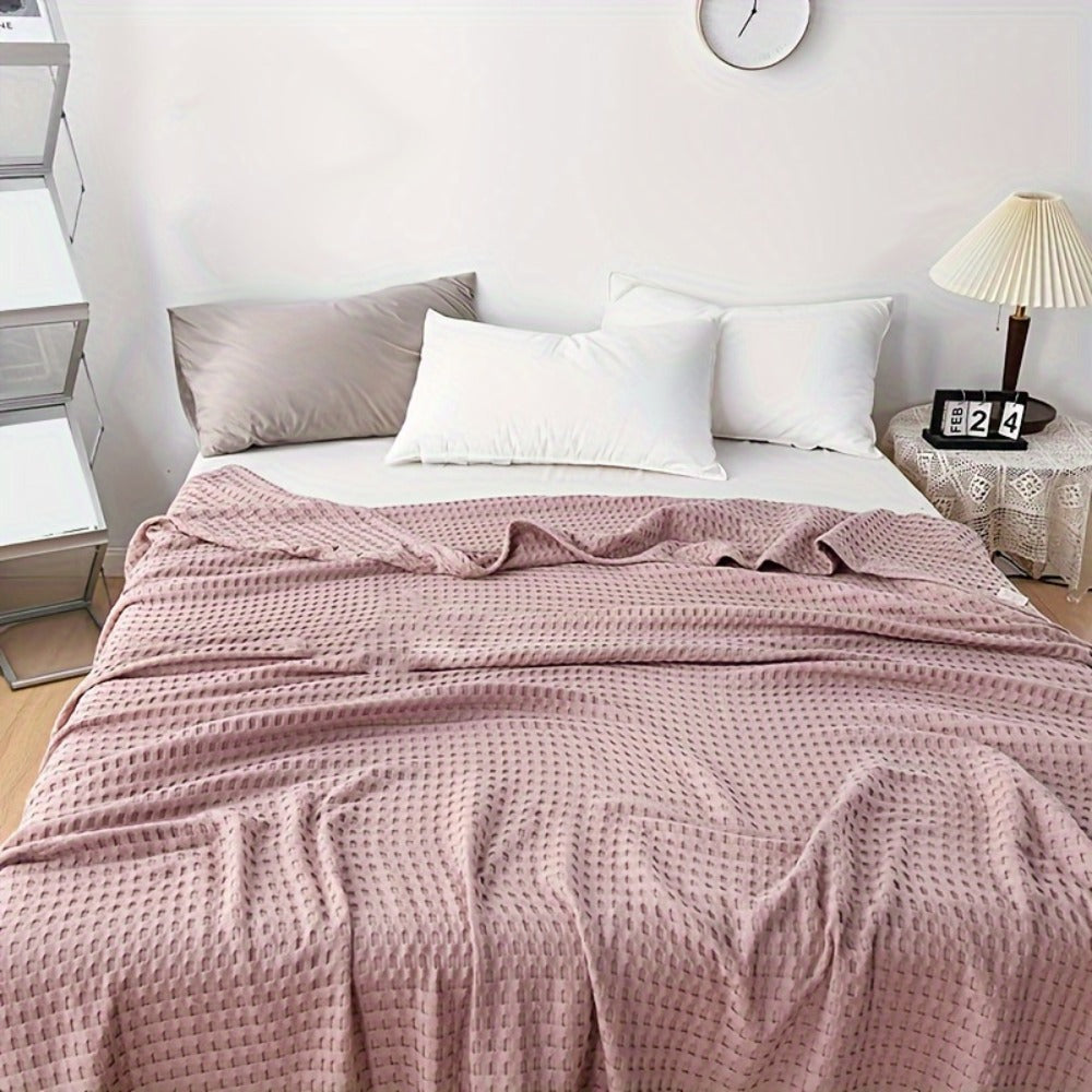 Cotton Waffle Blanket, Pure Cotton Multilayer Summer Cooling Quilt, Jacquard Knit, Air Conditioning Blanket
