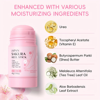 Heel Repair Stick for Dry Cracked Feet 2-Pack – Intensive Moisturizing Foot Balm with Vitamin E, Shea Butter & Sakura Extract