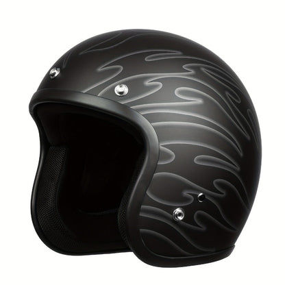 Motorcycle Helmet 3/4 Open-Face Design in Six Graphic Styles, S-XL Sizes with Front Snap Hardware and Padded Liner