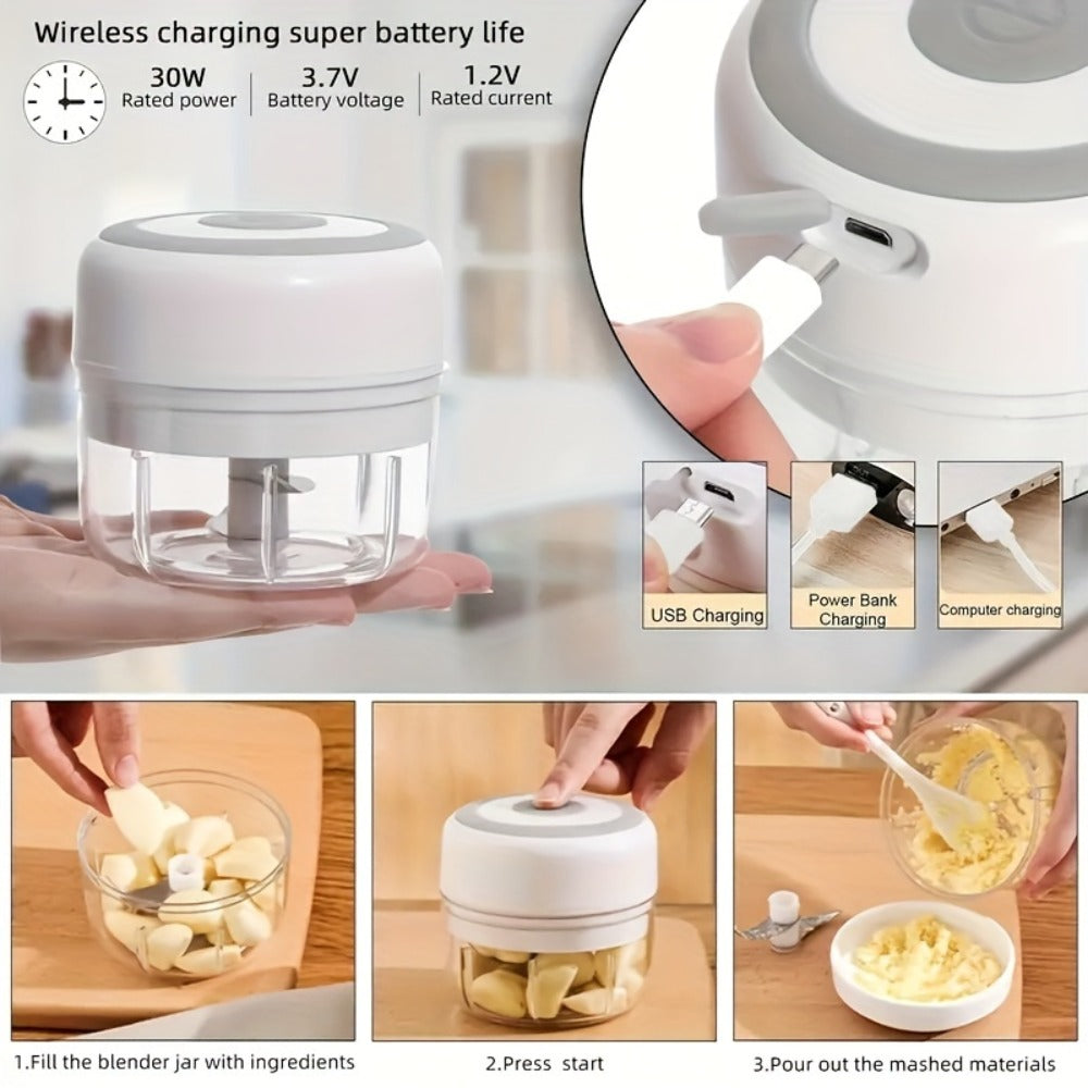 Mini Electric Garlic Chopper USB Rechargeable - Electric Food Chopper & Masher, Portable Garlic Crusher for Meat