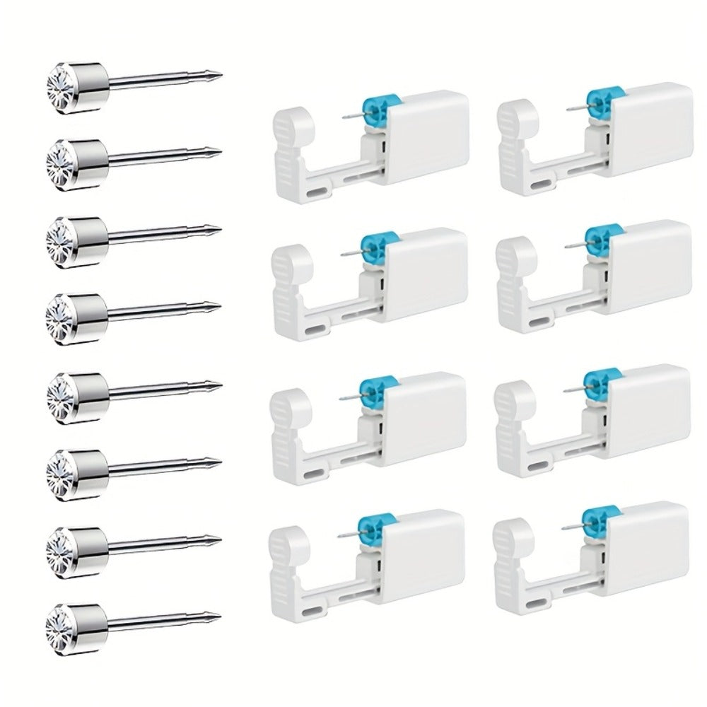 Disposable Ear Piercing Gun Set 8pcs - Stainless Steel Ear Stud Piercing Tool Kit for Entryways, Bedrooms and Living Spaces