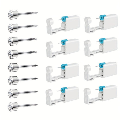 Disposable Ear Piercing Gun Set 8pcs - Stainless Steel Ear Stud Piercing Tool Kit for Entryways, Bedrooms and Living Spaces
