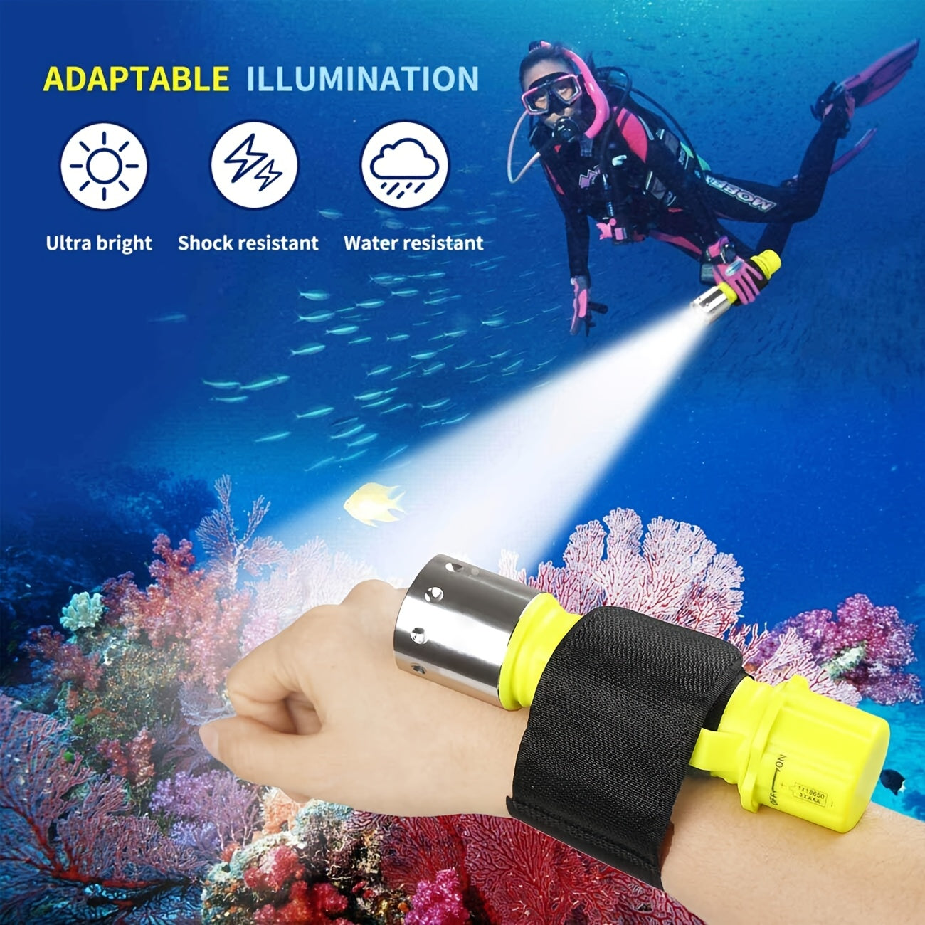 Scuba Diving Flashlight 2-Pack – Waterproof 80ft T6 LED 500 Lumens, Rechargeable 18650 USB, 3 Modes Rotary Switch Dive Light for Snorkeling