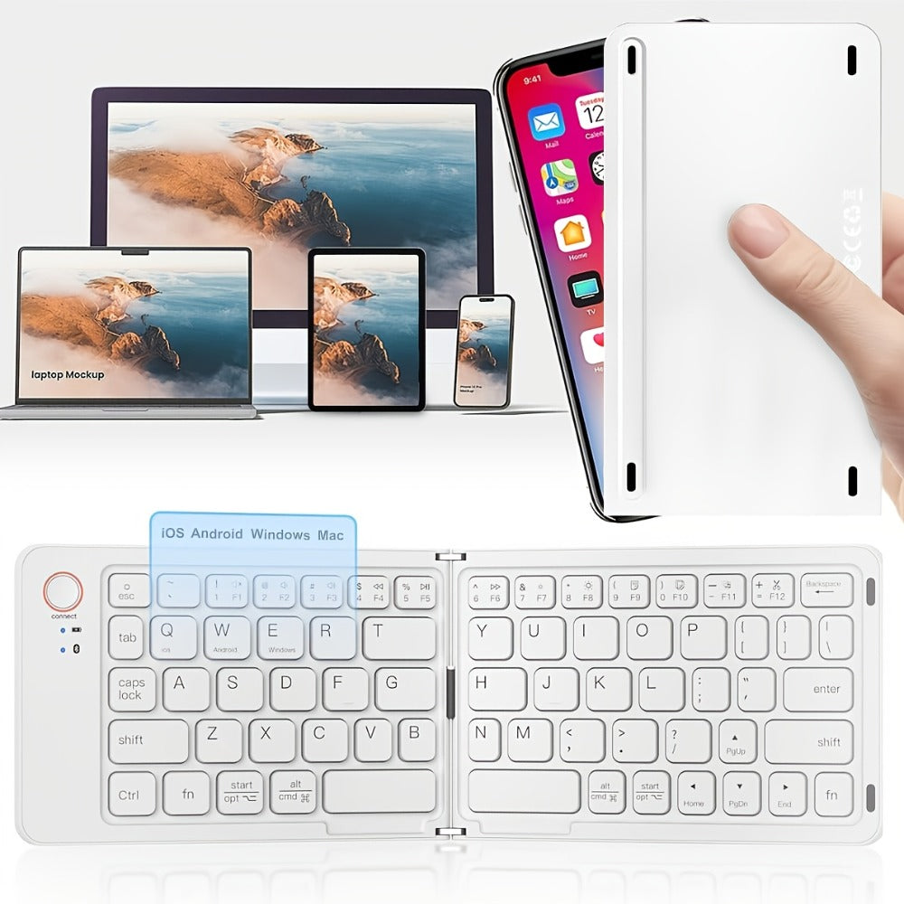 Folding Wireless Keyboard KLZO B023 Dual-Fold Magnetic, Slim Portable Bluetooth Keyboard, Ultra-Long Battery Life