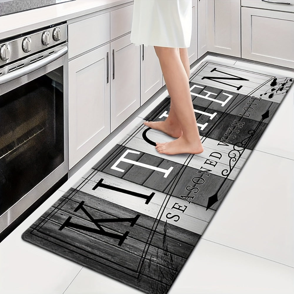 Kitchen Rug Wood Grain Farmhouse Floor Mat in Multiple Sizes with Washable Polyester Surface for Kitchens, Hallways and Laundry Rooms
