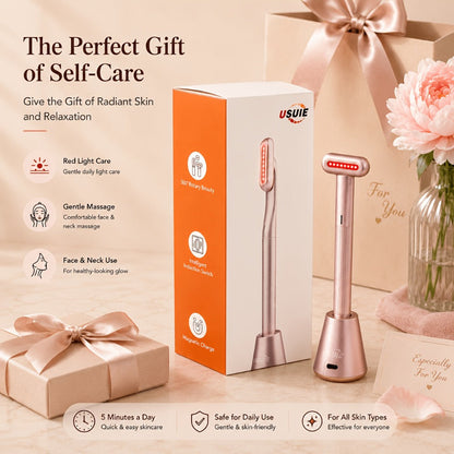 Pink Rechargeable Facial Massage Wand with Red LED Bar, Textured Grip and Charging Base for Face and Neck Use