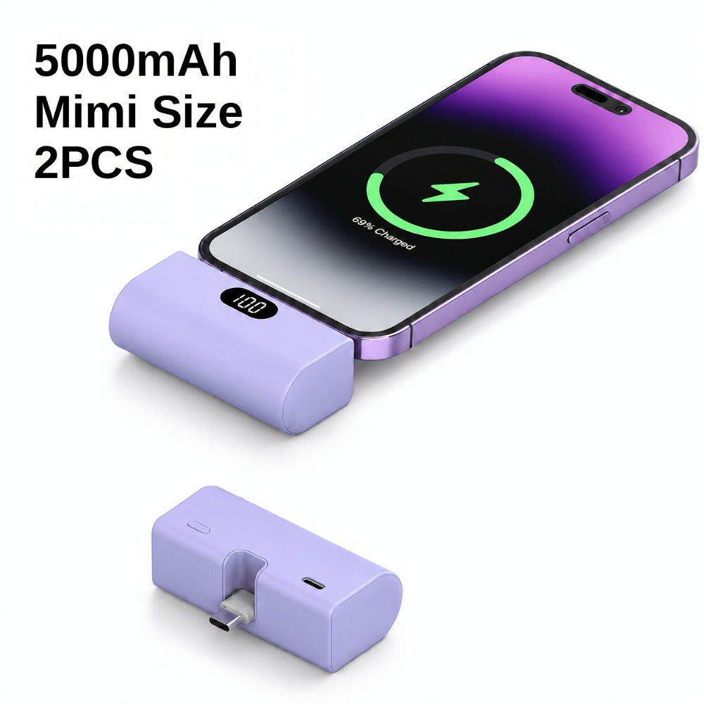 Power Bank 5000mAh Mini with Foldable USB-C Plug, 10W Listed Charging and Digital Display Pack