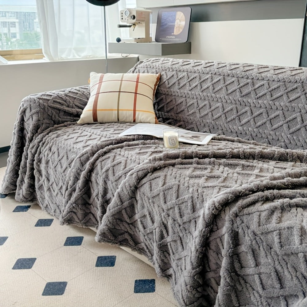 Sofa Cover 300 GSM Shu Velveteen Jacquard Throw in Three Sizes and Five Solid Colors for Armchair to Sectional
