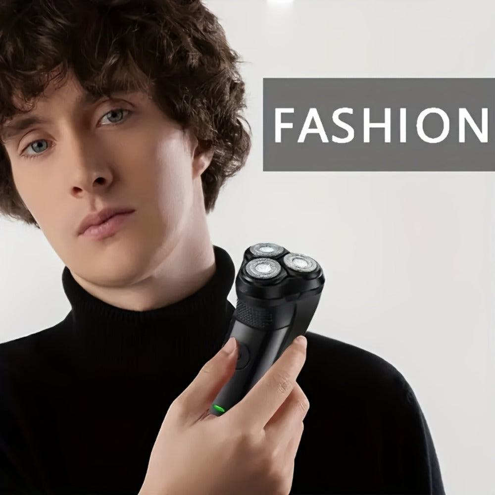 Electric Shaver Cordless Rotary Grooming Kit with USB Charging Cable in Blue or Black for Daily Use