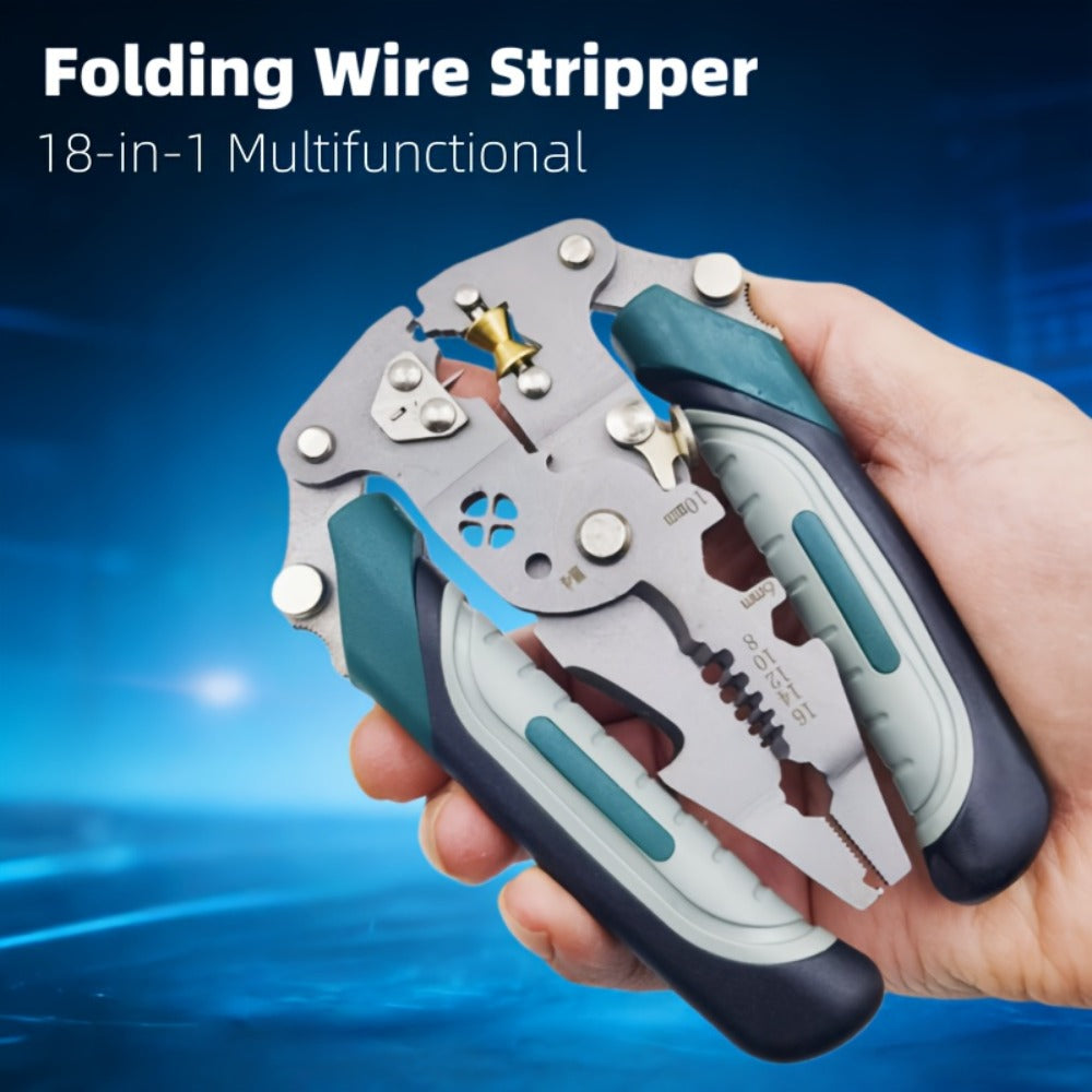 18-in-1 High-Carbon-Steel Folding Wire Stripping Pliers with Cutter, Crimper and Puller for Electrical DIY
