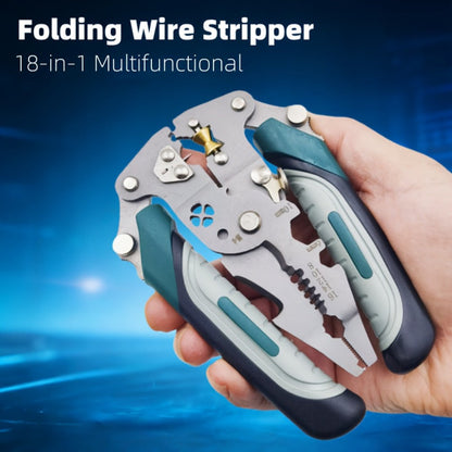 18-in-1 High-Carbon-Steel Folding Wire Stripping Pliers with Cutter, Crimper and Puller for Electrical DIY