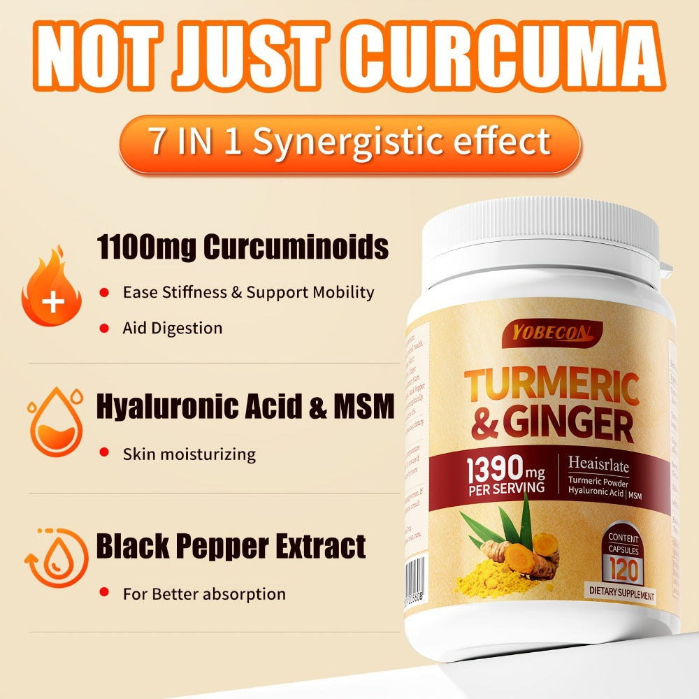 Turmeric Supplement with Black Pepper, Sports Recovery, Skin Health & Digestion Support for Women & Men