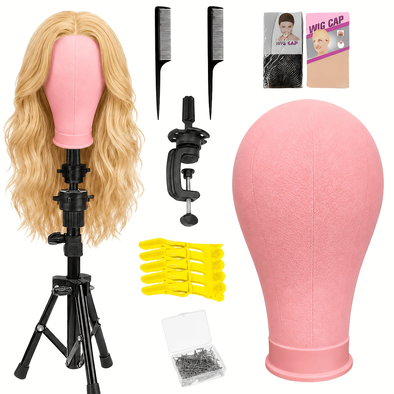 Mannequin Head with Adjustable Wig Stand Set 22 Inch Reinforced Manikin Head for Wig Styling Cosmetology Practice Salon Display Pink Black