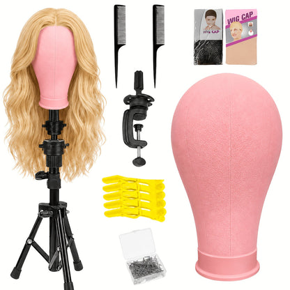 Mannequin Head with Adjustable Wig Stand Set 22 Inch Reinforced Manikin Head for Wig Styling Cosmetology Practice Salon Display Pink Black