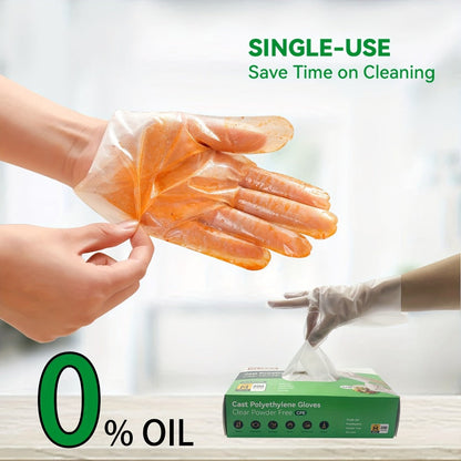 Clear CPE Poly Disposable Gloves with 200- or 1000-Piece Packages and Restricted S, M or XL Size Mapping