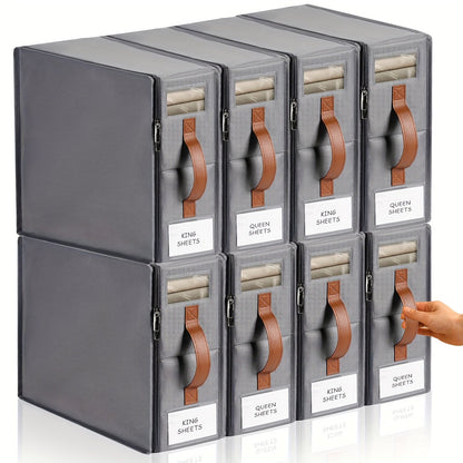 Handled Bed Sheet Storage Cases in Gray or White with Front Windows and Four- or Eight-Piece Sets