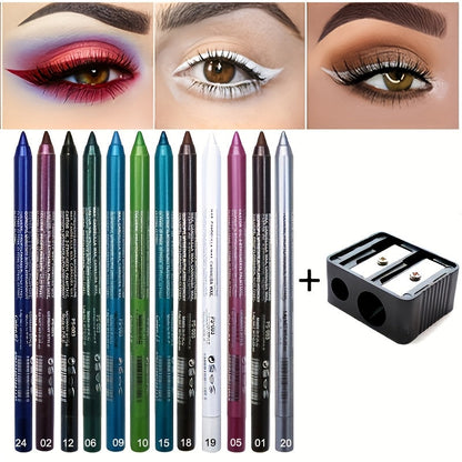 12-Piece Multicolor Eyeliner and Eye Shadow Pencil Set with Dual-Hole Sharpener and 13.7cm Pencils