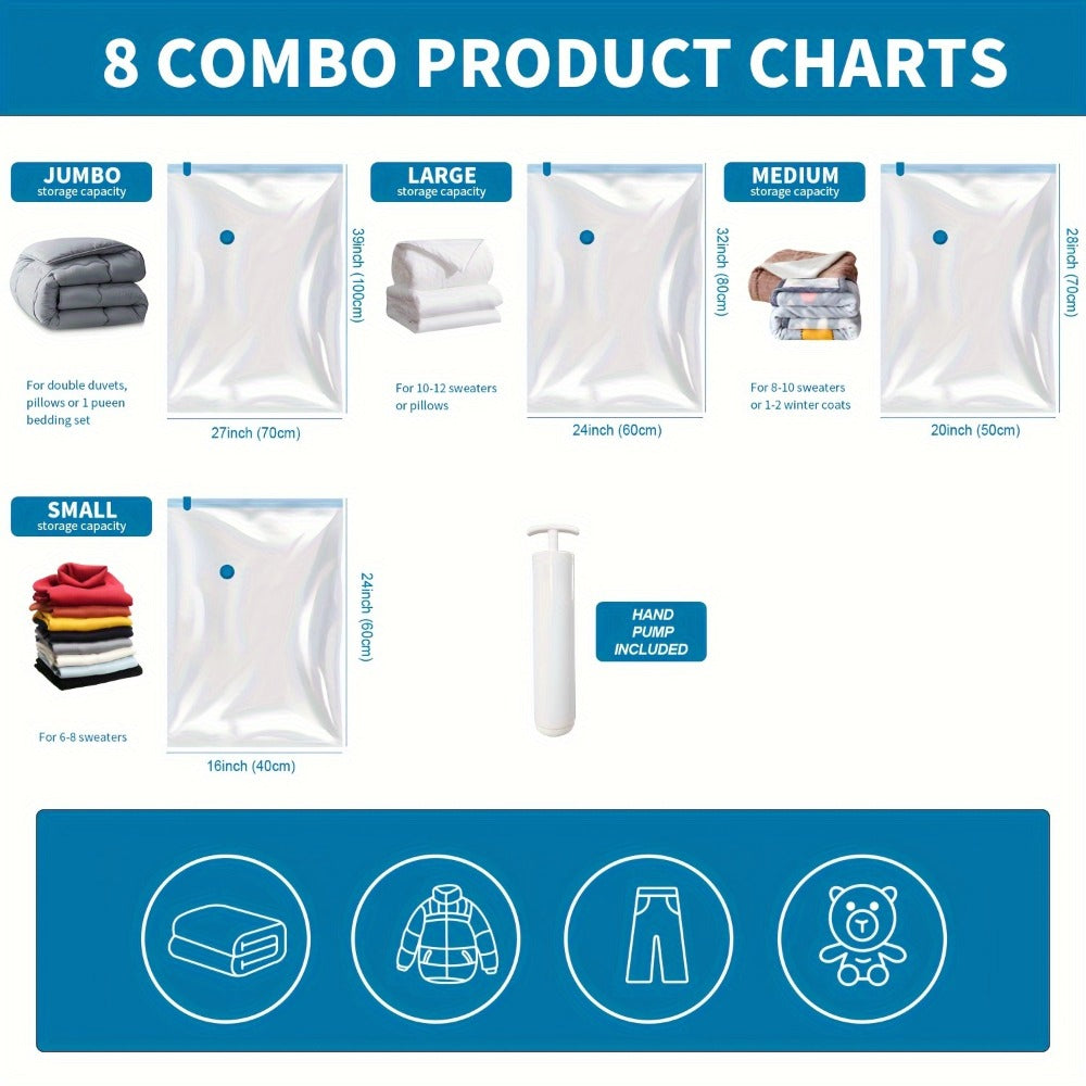 Clear Vacuum Storage Bag Set with Blue Valves and 4-, 8-, 10-, 12-, 20- or 30-Piece Checkout Options