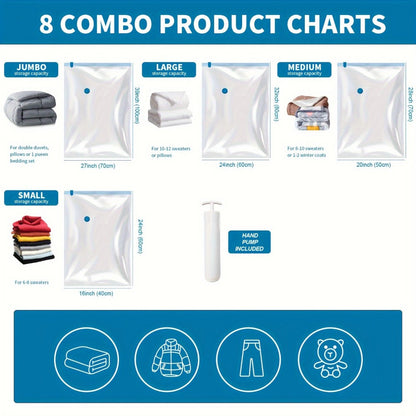 Clear Vacuum Storage Bag Set with Blue Valves and 4-, 8-, 10-, 12-, 20- or 30-Piece Checkout Options