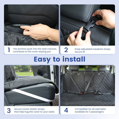 Black Quilted Rear Bench Car Seat Cover with Side Flaps and M, L or XL Three-Seat Vehicle Size Labels