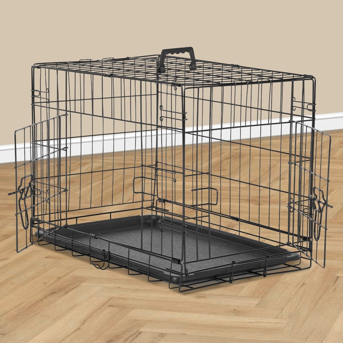 Folding Wire Dog Crate in 24, 30 or 36 Inches with Divider, Removable Tray and Door Options