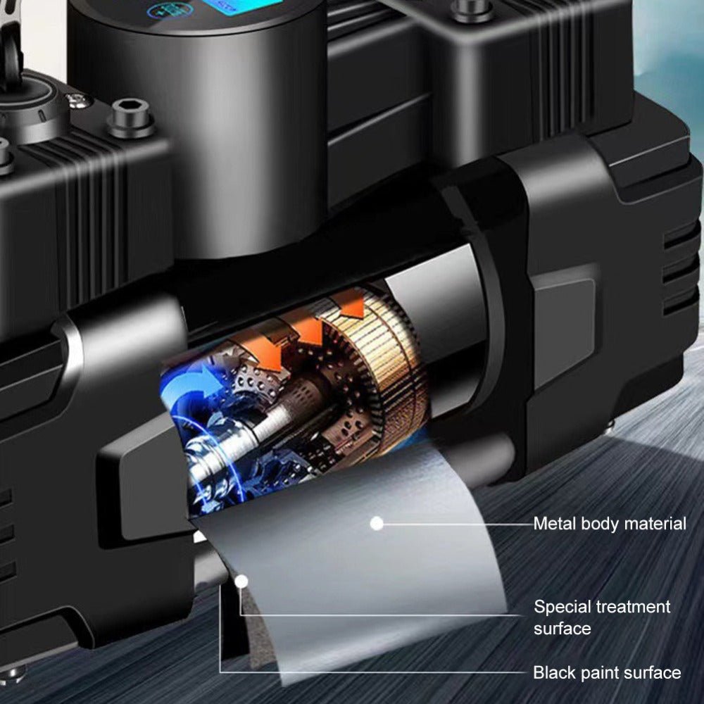 150 PSI 12V Dual-Cylinder Tire Inflator with Analog or Digital Gauge, LED Light and Carry Handle