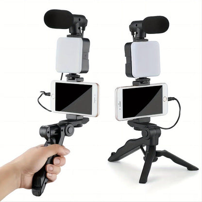 All-in-One Content Creator Kit with LED Ring Light Microphone Folding Tripod & Bluetooth Remote