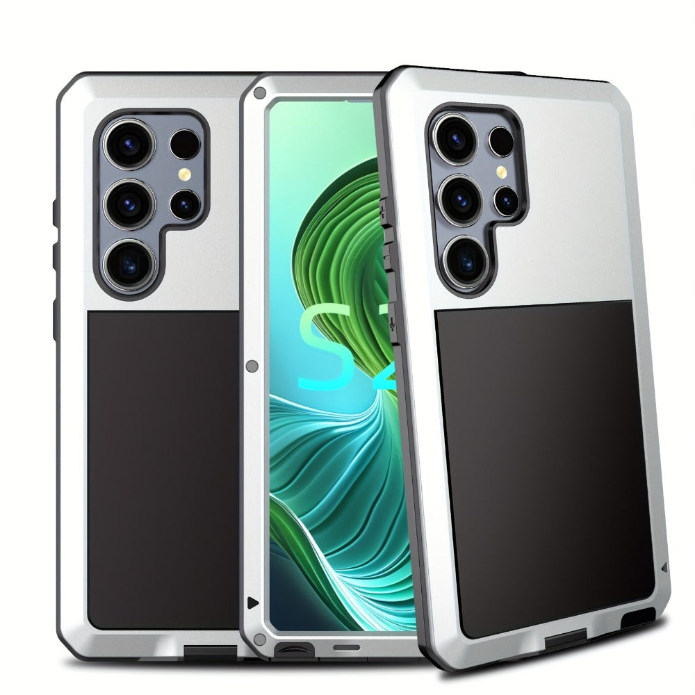 Phone Case with Metal Frame, Integrated Glass Screen Protector and S Pen Opening for Select Galaxy S23-S25 Models