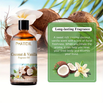 Fragrance Oil for Diffuser - PHATOIL 100ml Coconut & Vanilla Scented Oil for Humidifier, Candle Making
