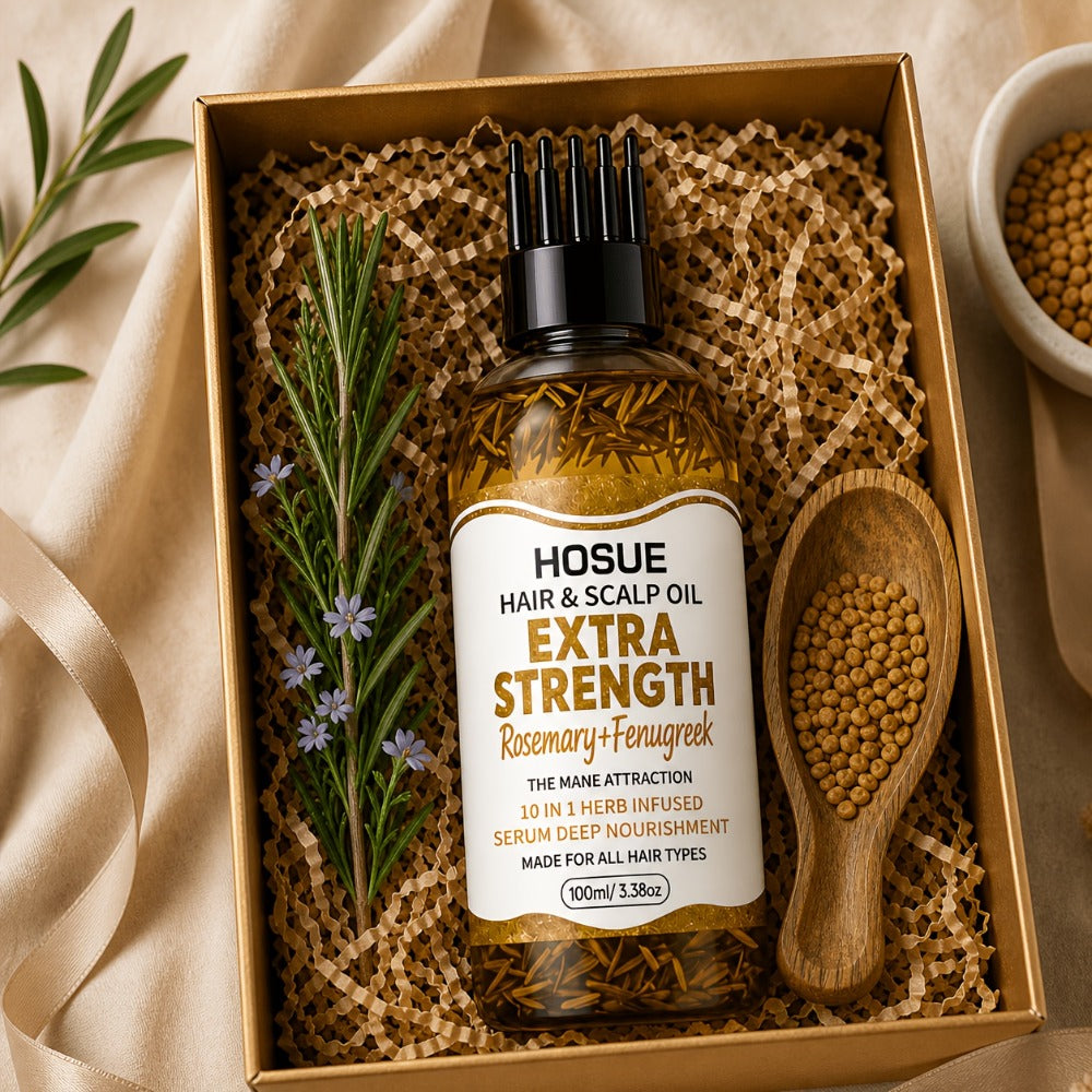 Rosemary and Fenugreek 10-in-1 Hair and Scalp Oil, 100ml Dropper Bottle with Ten Printed Botanical Oils