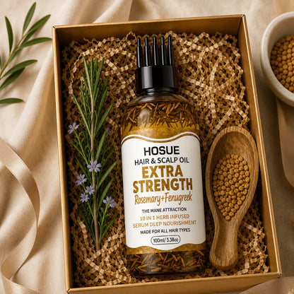 Rosemary and Fenugreek 10-in-1 Hair and Scalp Oil, 100ml Dropper Bottle with Ten Printed Botanical Oils