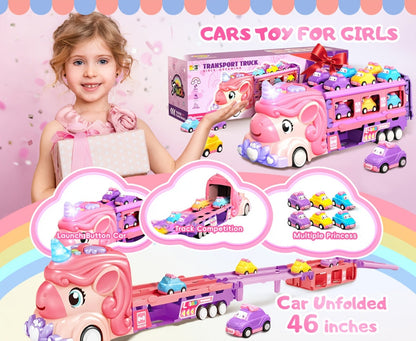 Pink Unicorn Monster Truck Track Set with 8 Princess Cars, Lights & Sounds with the Listed Color, Size or Set Options for Everyday Use