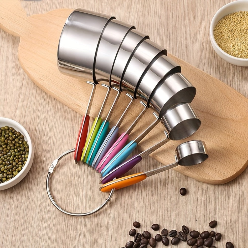 Stainless Steel Measuring Cups and Spoons Set 5pcs with Silicone Handle – Baking & Cooking Kitchen Measurement Tools