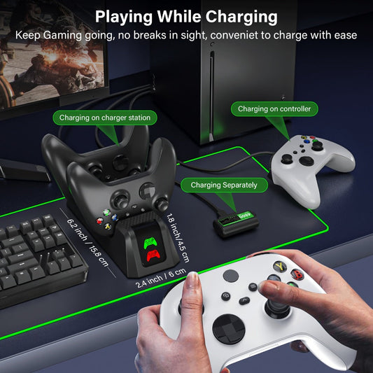 Xbox Controller Charging Station with 2-Pack 4800mWh Rechargeable Batteries & 4 Battery Covers for Xbox Series X