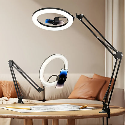 7.87-Inch LED Ring Light with Articulating Desk Clamp Arm, Phone Holder and USB Inline Control