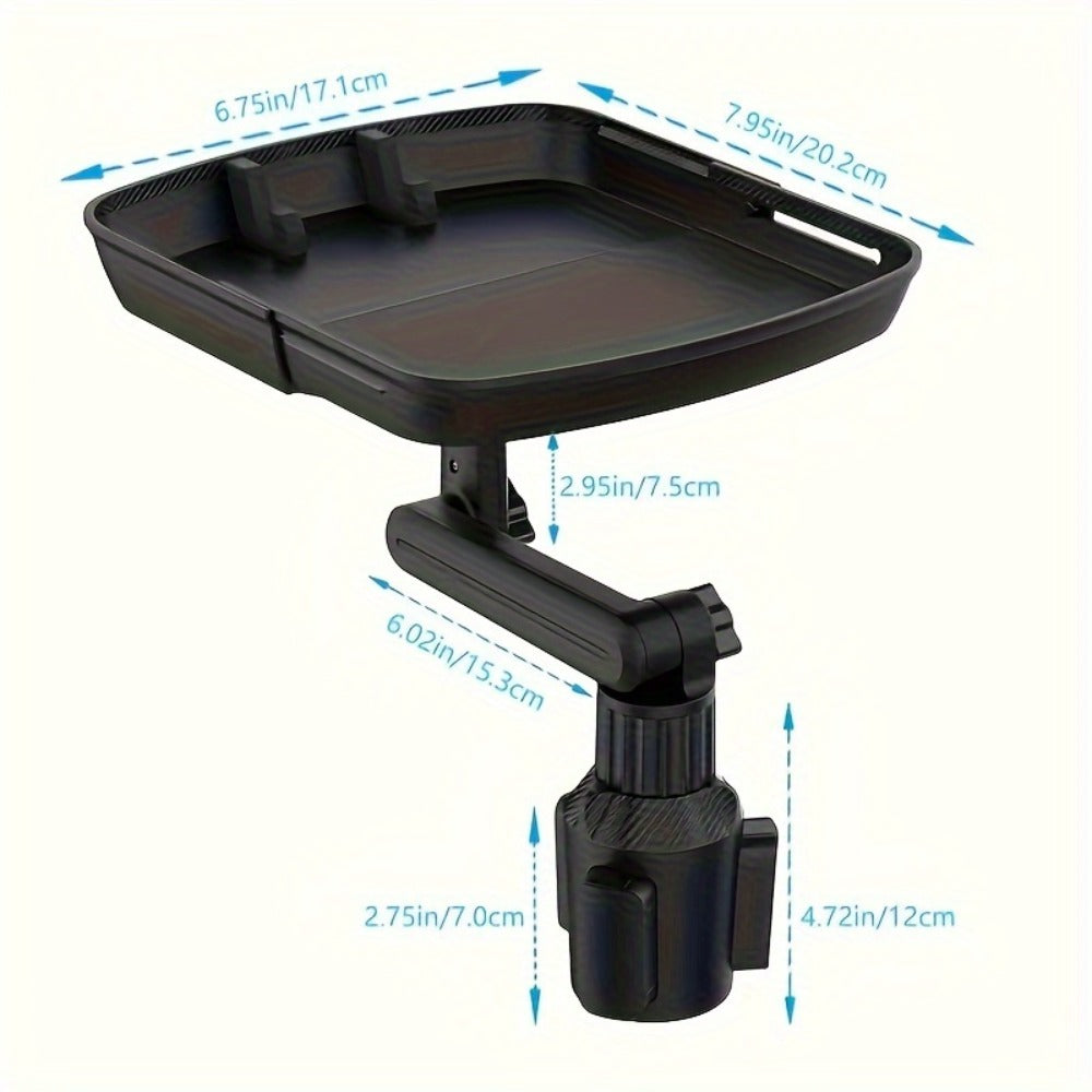 3-in-1 Car Cup Holder Tray with Phone Holder – Dual Expandable Base, ABS Adjustable 360° Rotating Bracket