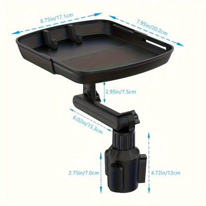 3-in-1 Car Cup Holder Tray with Phone Holder – Dual Expandable Base, ABS Adjustable 360° Rotating Bracket