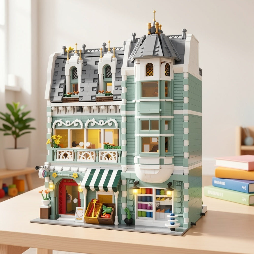 Modular City Building Blocks Set – European Architecture Grocery Store & Market Street, 3-Level Mini Brick Model Kit for Adults & Teens