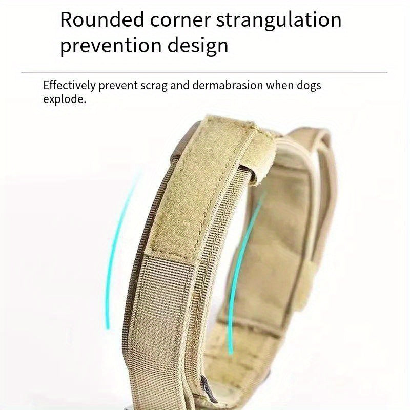 Wide Tactical Dog Collar with Grab Handle, Quick-Release Buckle and Patch Panel in M, L or XL
