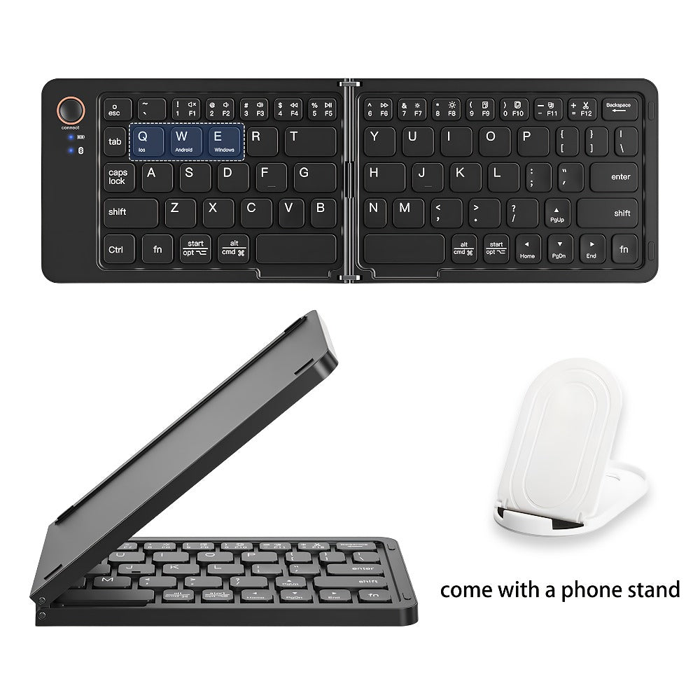 Double-Fold Pocket Bluetooth Keyboard Rechargeable Ultra- Travel Wireless Keyboard Compatible for an Everyday Personal Care Routine