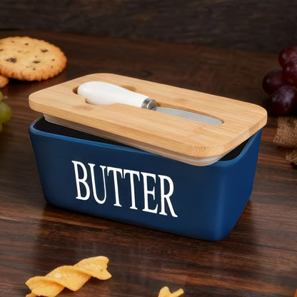 Ceramic Butter Dish with Lid and Knife, Large Countertop Butter Keeper, Airtight Seal, Easy-Clean Design
