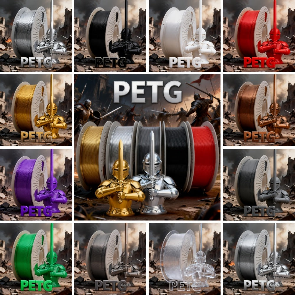 3D Printer Filament PETG 1.75mm 1kg Open-Rim Spool with Nine Solid, Metallic and Transparent Options