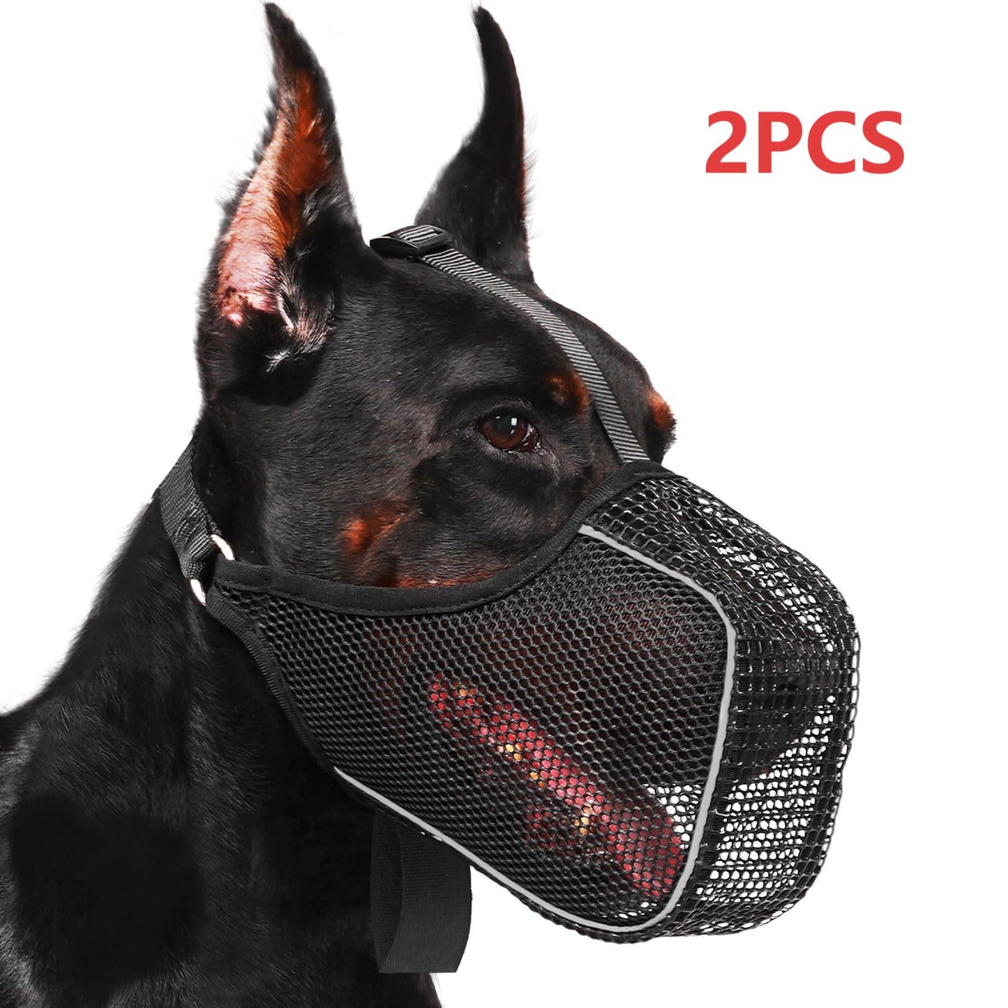 Dog Muzzle Reflective Mesh 2 Pack Anti-Bite Full Coverage with Adjustable Straps, Soft Breathable Polyester Dog Mask for Grooming Vet Visits